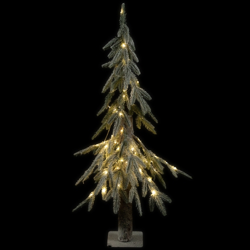 Pre-Lit Flocked Battery Operated Alpine Artificial Christmas Tree - 3' - Clear LED Lights