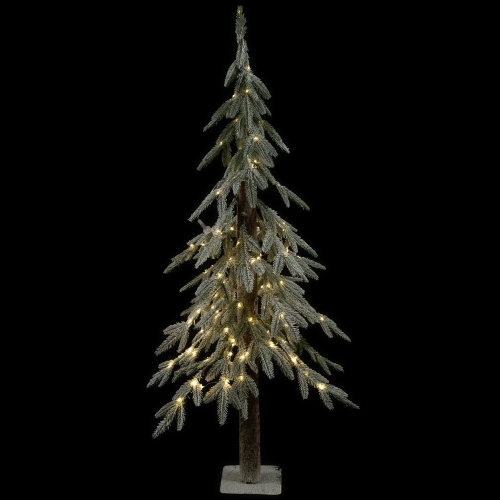 Arbre de Noël artificiel illuminé alpin floqué - 4 pi - Lumières DEL transparentes