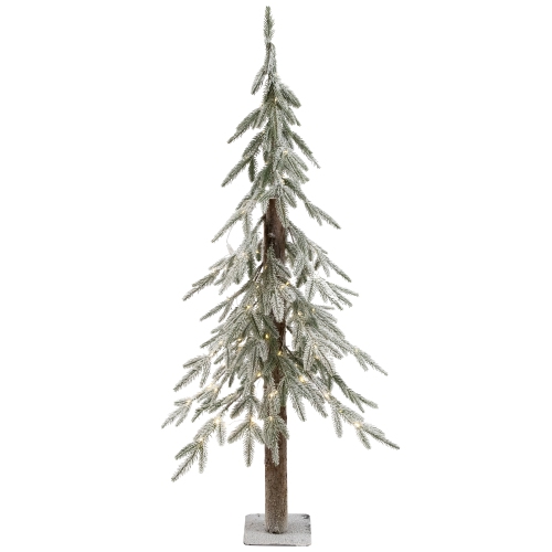 Arbre de Noël artificiel illuminé alpin floqué - 4 pi - Lumières DEL transparentes