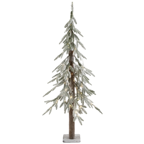 Arbre de Noël artificiel illuminé alpin floqué - 4 pi - Lumières DEL transparentes