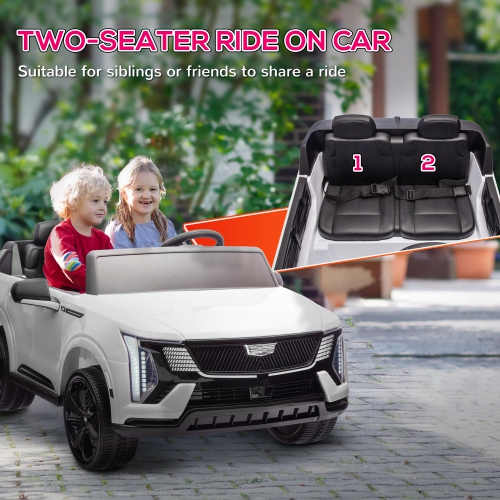 Qaba 2-Seater Ride on Car, 12V 10AH Cadillac Escalade Licensed Battery Powered Kids Electric Car with Remote Control, 4 Spring Suspension Wheels,