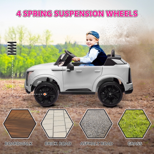 Qaba 2-Seater Ride on Car, 12V 10AH Cadillac Escalade Licensed Battery Powered Kids Electric Car with Remote Control, 4 Spring Suspension Wheels,