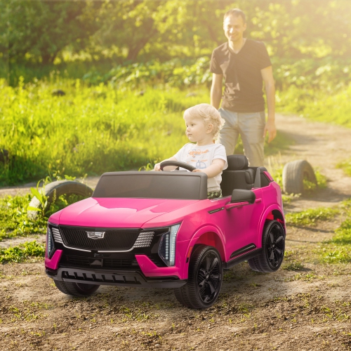 Qaba 2-Seater Ride on Car, 12V 10AH Cadillac Escalade Licensed Battery Powered Kids Electric Car with Remote Control, 4 Spring Suspension Wheels,