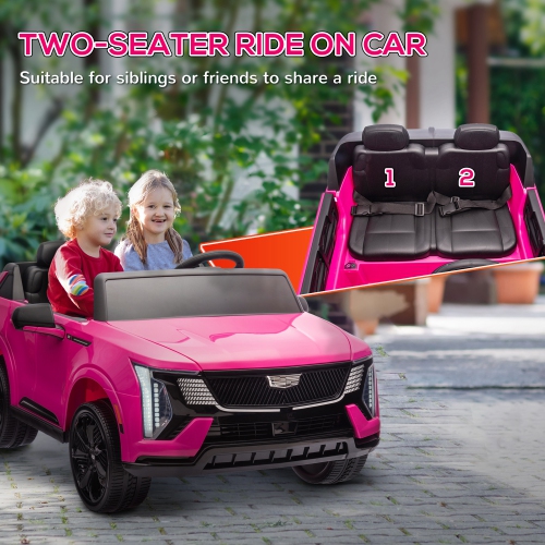 Qaba 2-Seater Ride on Car, 12V 10AH Cadillac Escalade Licensed Battery Powered Kids Electric Car with Remote Control, 4 Spring Suspension Wheels,