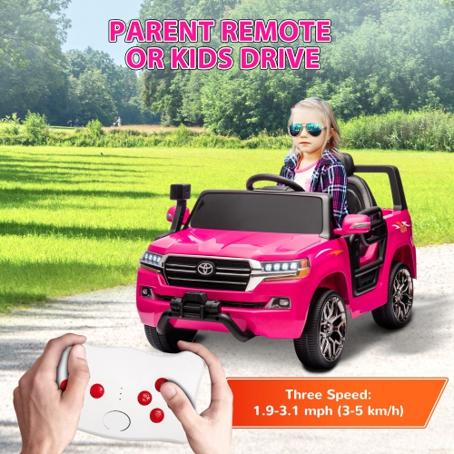 Qaba 12V Electric Car for Kids, Toyota LAND CRUISER Licensed Kids Car with Parent Remote Control, Four Wheel Spring Suspension, Soft Start, LED