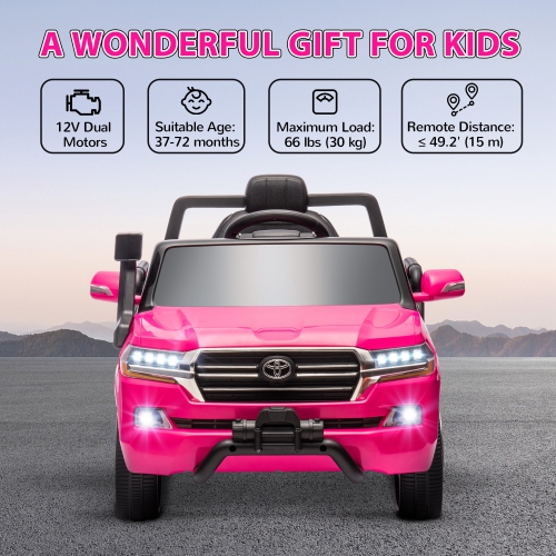 Qaba 12V Electric Car for Kids, Toyota LAND CRUISER Licensed Kids Car with Parent Remote Control, Four Wheel Spring Suspension, Soft Start, LED
