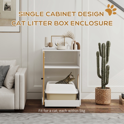 PawHut Cat Litter Box Enclosure, Hidden Litter Box Furniture with Pull-Out Tray, Indoor Cat Washroom with Storage Cabinet, Scratching Mat, Oak