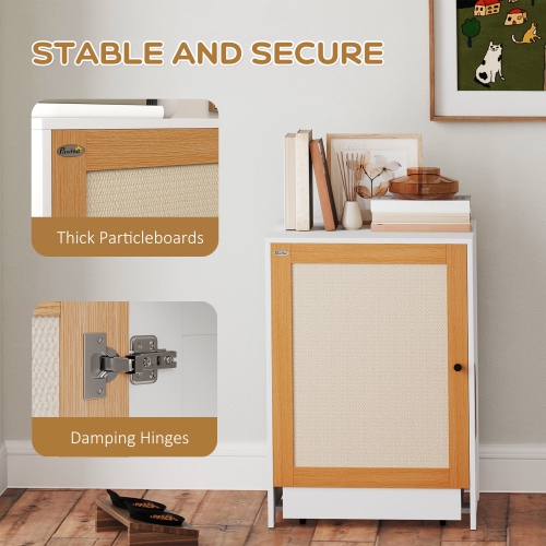 PawHut Cat Litter Box Enclosure, Hidden Litter Box Furniture with Pull-Out Tray, Indoor Cat Washroom with Storage Cabinet, Scratching Mat, Oak