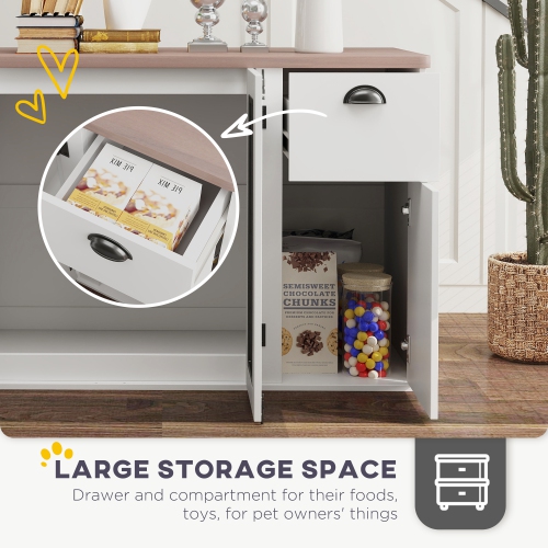 PawHut Dog Crate Furniture, 44" Dog Kennel Furniture with Double Doors, Storage, Drawer, Dog Cage for Medium Dogs, White