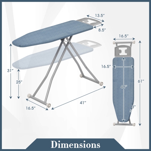 Costway Foldable Ironing Board with 7 Adjustable Heights Heat & Scorch Resistant Fabric