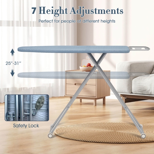 Costway Foldable Ironing Board with 7 Adjustable Heights Heat & Scorch Resistant Fabric