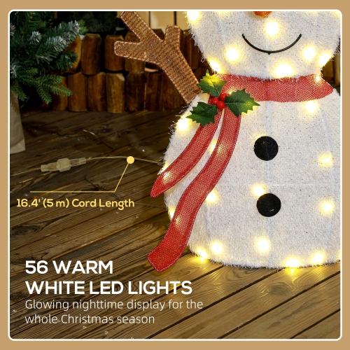 Outsunny Lighted Snowman Christmas Decoration, 2.5FT Light Up Christmas Snowman with 56 LED Lights, Stakes, Zip Ties for Indoor, Outdoor, Yard, Lawn,