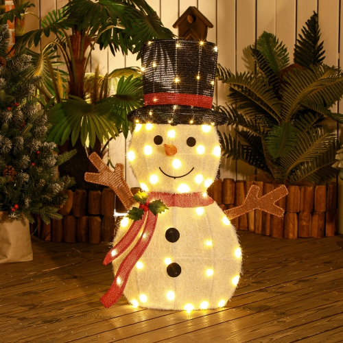 Outsunny Lighted Snowman Christmas Decoration, 2.5FT Light Up Christmas Snowman with 56 LED Lights, Stakes, Zip Ties for Indoor, Outdoor, Yard, Lawn,