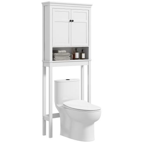 HOMCOM Over the Toilet Storage Cabinet, 3-Tier Bathroom Space Saver Organizer with Adjustable Shelf for Washing, White