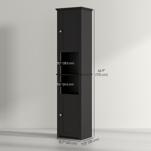 HOMCOM Tall Bathroom Storage Cabinet, Freestanding Narrow Storage Cabinet, Bathroom Floor Cabinet with Adjustable Shelves and 2 Doors, Black
