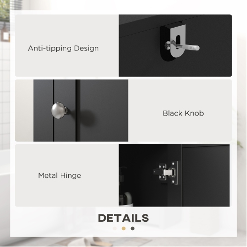 HOMCOM Tall Bathroom Storage Cabinet, Freestanding Narrow Storage Cabinet, Bathroom Floor Cabinet with Adjustable Shelves and 2 Doors, Black