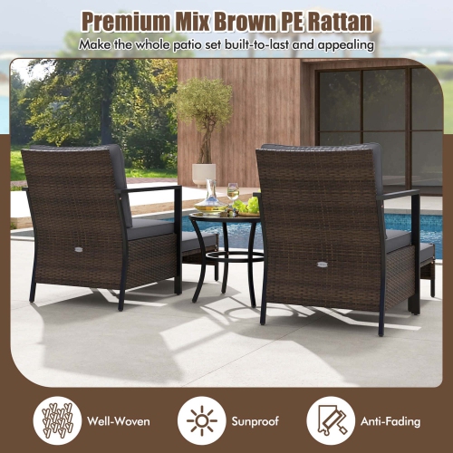 Costway 5 PCS Outdoor Furniture Set Rattan Chairs & Ottomans with Glass Topped Coffee Table