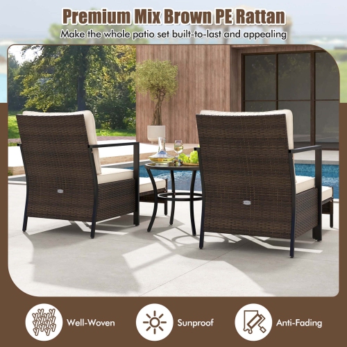 Costway 5 PCS Outdoor Furniture Set Rattan Chairs & Ottomans with Glass Topped Coffee Table