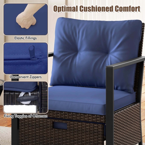 Costway 5 PCS Outdoor Furniture Set Rattan Chairs & Ottomans with Glass Topped Coffee Table