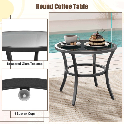 Costway 5 PCS Outdoor Furniture Set Rattan Chairs & Ottomans with Glass Topped Coffee Table