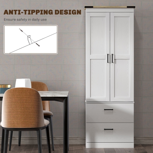 HOMCOM 67" Tall Kitchen Pantry Cabinet, Farmhouse Freestanding Buffet Storage Cabinet with Doors, Drawers and Adjustable Shelves, Cream White Wood