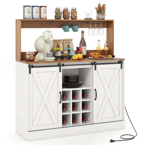 Armoire de bar champêtre de 47,5 po avec station de recharge porte-gobelets en verre de Costway