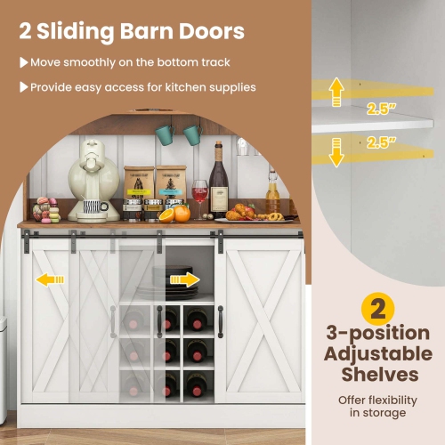 Costway 47.5" Farmhouse Coffee Bar Cabinet with Charging Station Glass Cup Holders Hutch