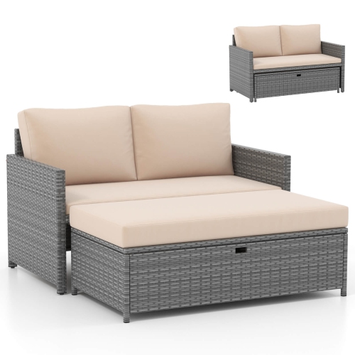 Costway 2 PCS Patio Loveseat with 31 Gal Multifunctional Storage Ottoman and Soft Cushions
