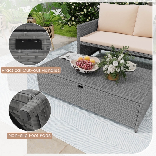 Costway 2 PCS Patio Loveseat with 31 Gal Multifunctional Storage Ottoman and Soft Cushions