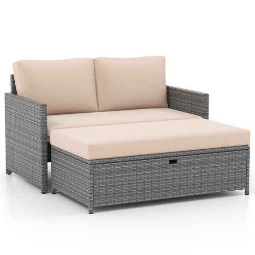Costway 2 PCS Patio Loveseat with 31 Gal Multifunctional Storage Ottoman and Soft Cushions