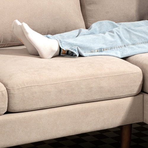 HOMCOM – Sofa modulaire en coin 4 places avec chaise longue double, canapé moderne en U avec pattes et accoudoirs en bois, canapé en tissu pour