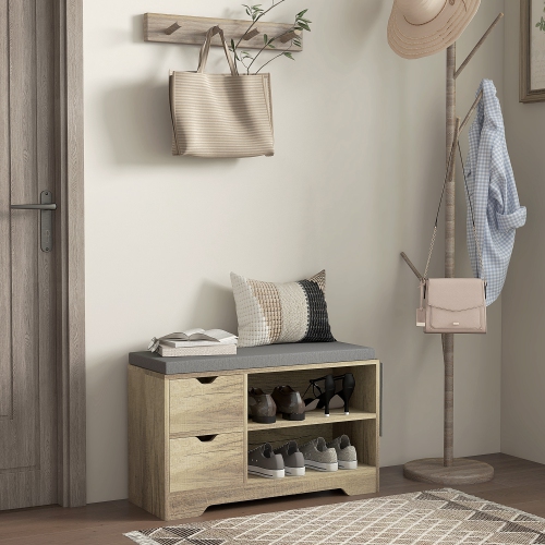 Banc à chaussures de HOMCOM avec rangement, banc d'entrée moderne rembourré avec tablettes ouvertes, tiroirs, pochette et coussin rembourré pour