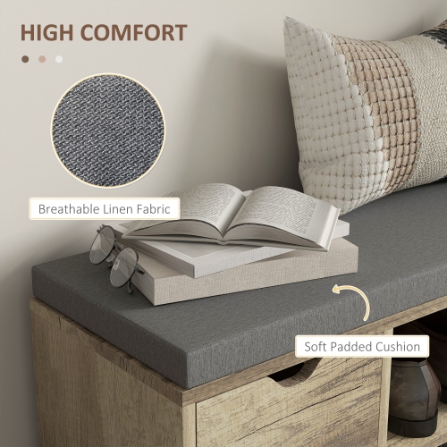 Banc à chaussures de HOMCOM avec rangement, banc d'entrée moderne rembourré avec tablettes ouvertes, tiroirs, pochette et coussin rembourré pour