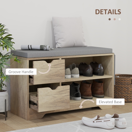 Banc à chaussures de HOMCOM avec rangement, banc d'entrée moderne rembourré avec tablettes ouvertes, tiroirs, pochette et coussin rembourré pour