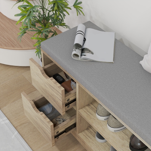 Banc à chaussures de HOMCOM avec rangement, banc d'entrée moderne rembourré avec tablettes ouvertes, tiroirs, pochette et coussin rembourré pour