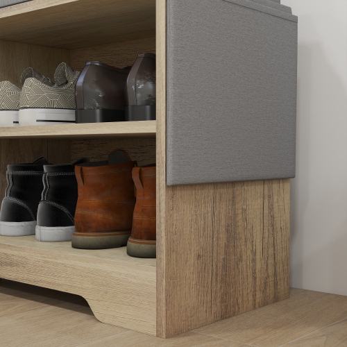 Banc à chaussures de HOMCOM avec rangement, banc d'entrée moderne rembourré avec tablettes ouvertes, tiroirs, pochette et coussin rembourré pour