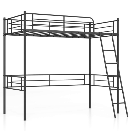 COSTWAY  Twin Size Metal Loft Bed Single Loft Bunk Bed With Full-Length Guardrail