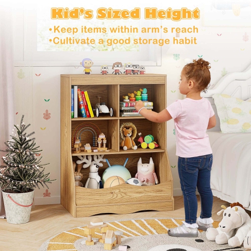 Costway 3-Tier Children's Multi-Functional Bookcase Toy Storage Bin Floor Cabinet