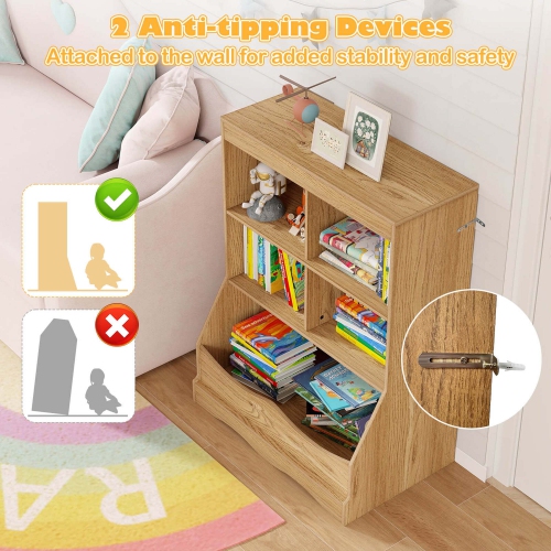 Costway 3-Tier Children's Multi-Functional Bookcase Toy Storage Bin Floor Cabinet