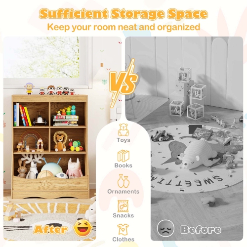 Costway 3-Tier Children's Multi-Functional Bookcase Toy Storage Bin Floor Cabinet