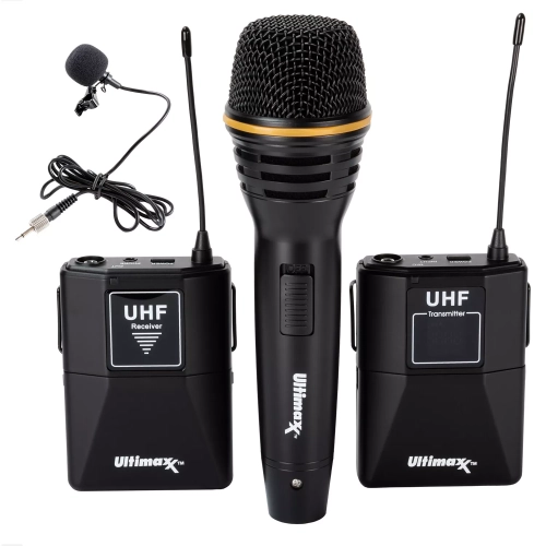 Image 1 of 4.. Ultimaxx Wireless Mic Kit with Lavalier Mic, Cables, Carry Case and Handheld Mic