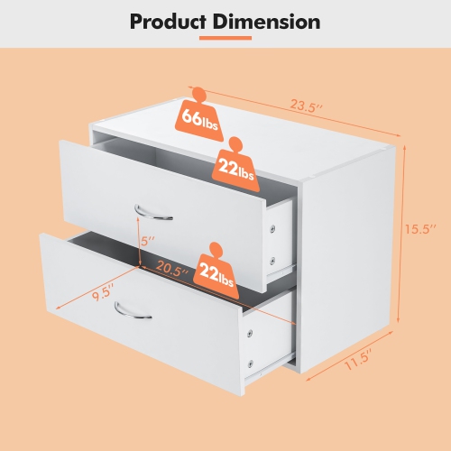 Costway 2-Drawer Dresser Stackable Horizontal Storage Organizer w/Handles
