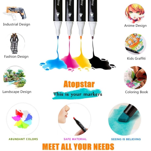 ATOPSTAR 80 Colors Alcohol Markers Artist Drawing Art Markers Dual Tip Markers for Adult Coloring Painting Supplies Perfect for Adult Students