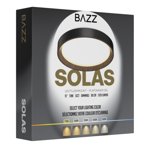 BAZZ SOLAS – Plafonnier encastré à DEL de 15 po, intensité réglable, 1320 lumens, température de couleur réglable, efficacité énergétique 25 W,