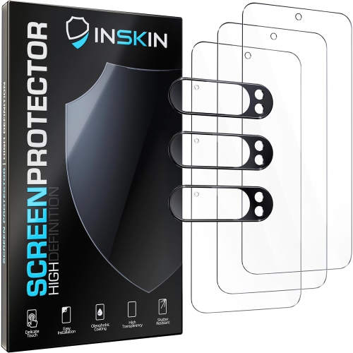 Inskin Screen Protector for Google Pixel 9 Pro XL – 3-Pack Tempered Glass for Screen & 3-Pack for Camera Lens, Fingerprint ID Support