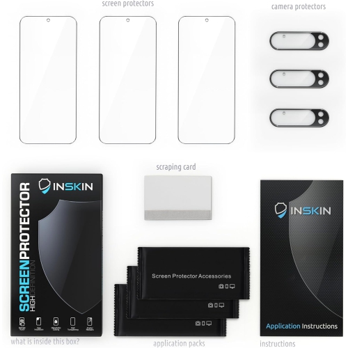 Inskin Screen Protector for Google Pixel 9 Pro XL – 3-Pack Tempered Glass for Screen & 3-Pack for Camera Lens, Fingerprint ID Support