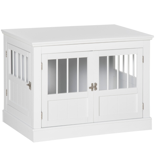 PAWHUT  Dog Crate Furniture, 31" Dog Kennel Side End Table With Three Doors, Indoor Dog Cage for Small Dogs In White