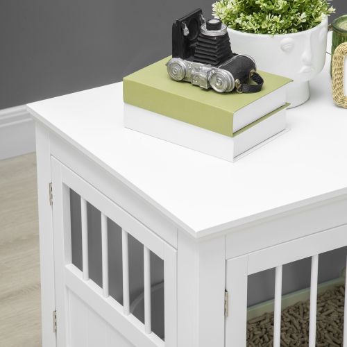 PawHut Dog Crate Furniture, 31" Dog Kennel Side End Table with Three Doors, Indoor Dog Cage for Small Dogs, White