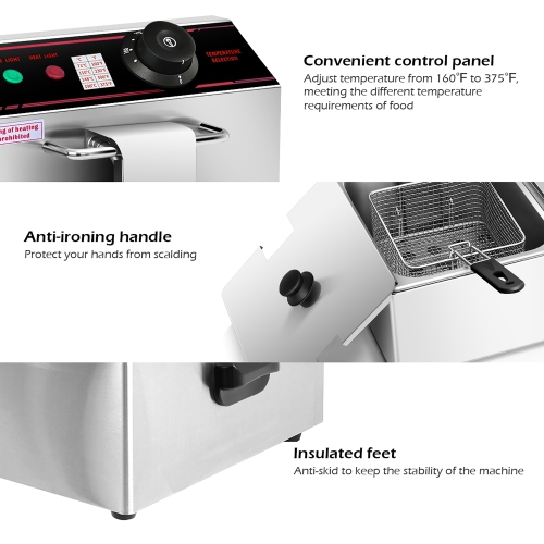 Costway Commercial Deep Fryer, 3400W Electric Countertop Fryer with Dual Large Tanks, 2 Baskets & 2 Lids, Stainless Steel Hot Oil Cooker with