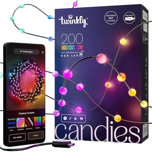 Twinkly - Candies Star Shaped 200 RGB LED Smart Light String Clear Wire USB-C - Multicolor